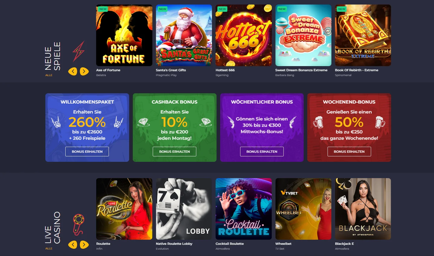 Auswahl an Spielen in Online Casinos