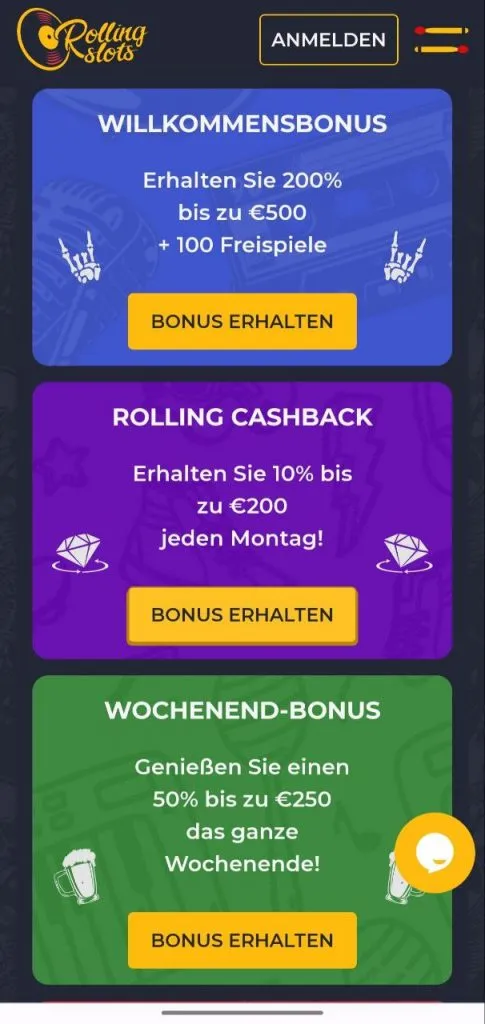 Rolling Slots Casino mobile Bonusse