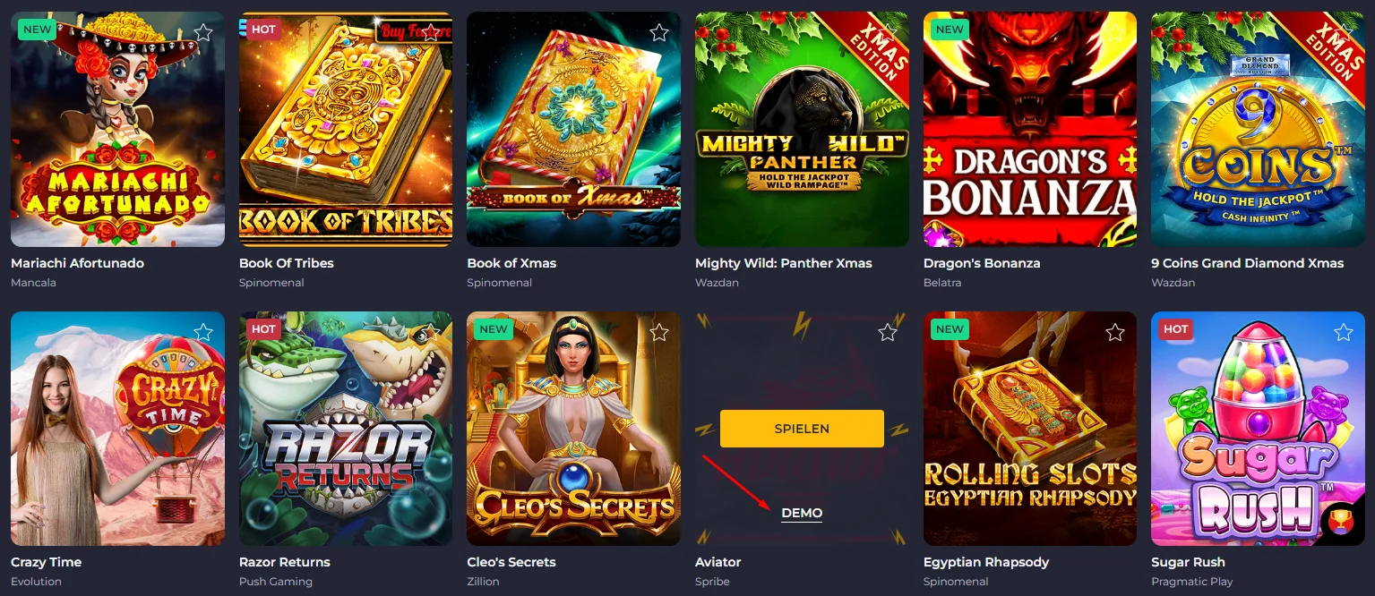 Demoversionen der Spiele in Online Casinos
