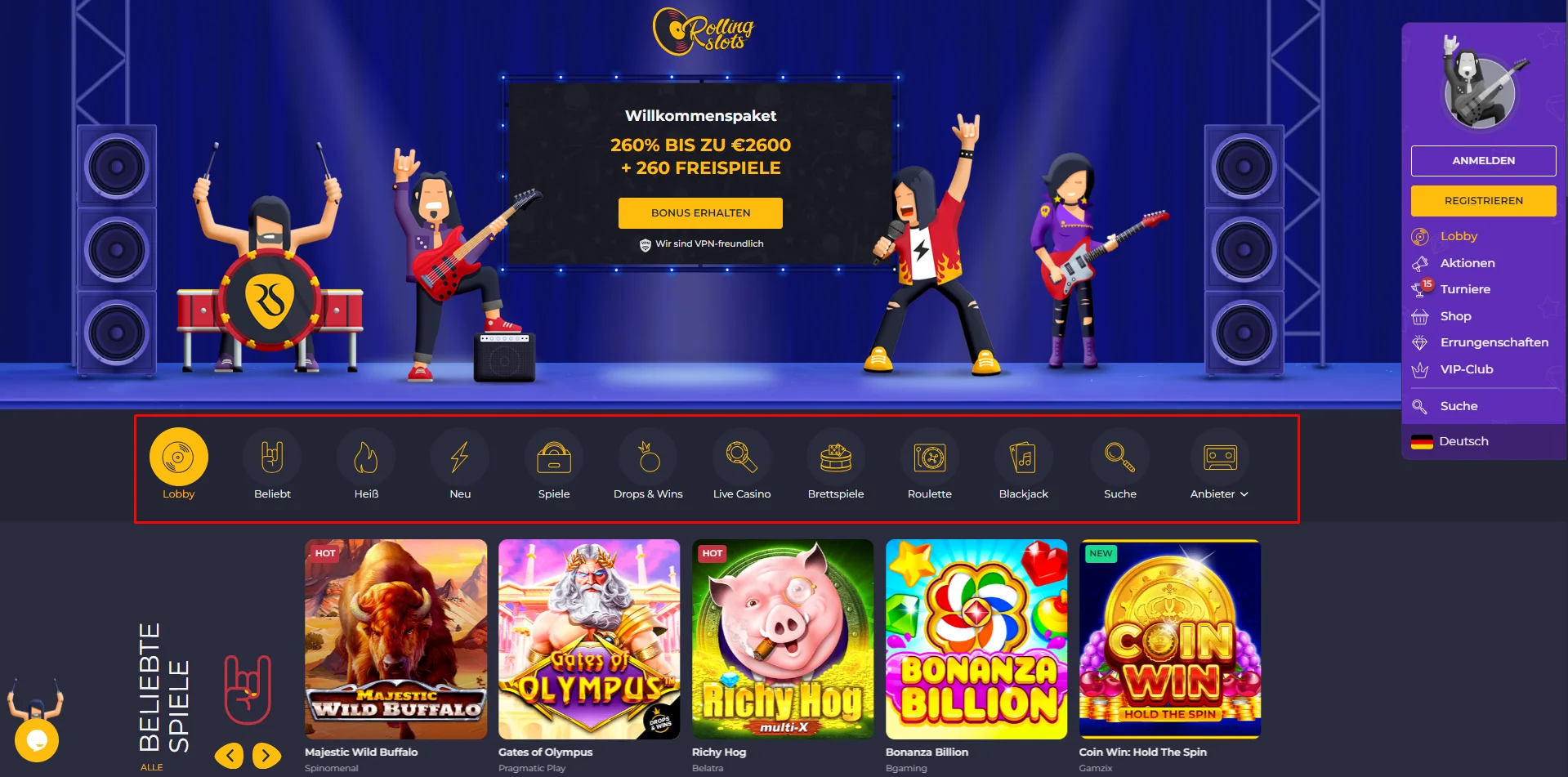 Online Casino größere Auswahl an Spielen