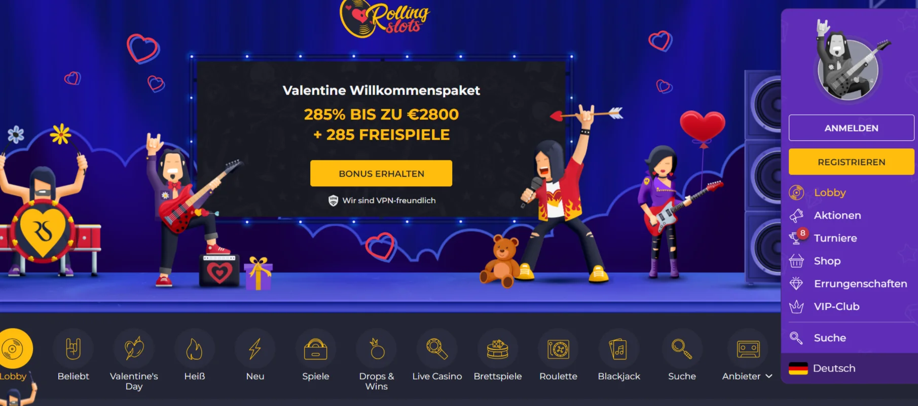 Rolling Slots Casino Hauptseite