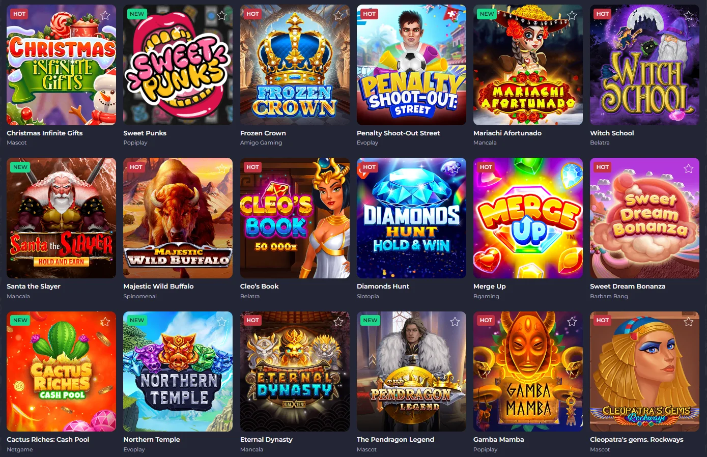 Auswahl an Spielen in Online Casinos