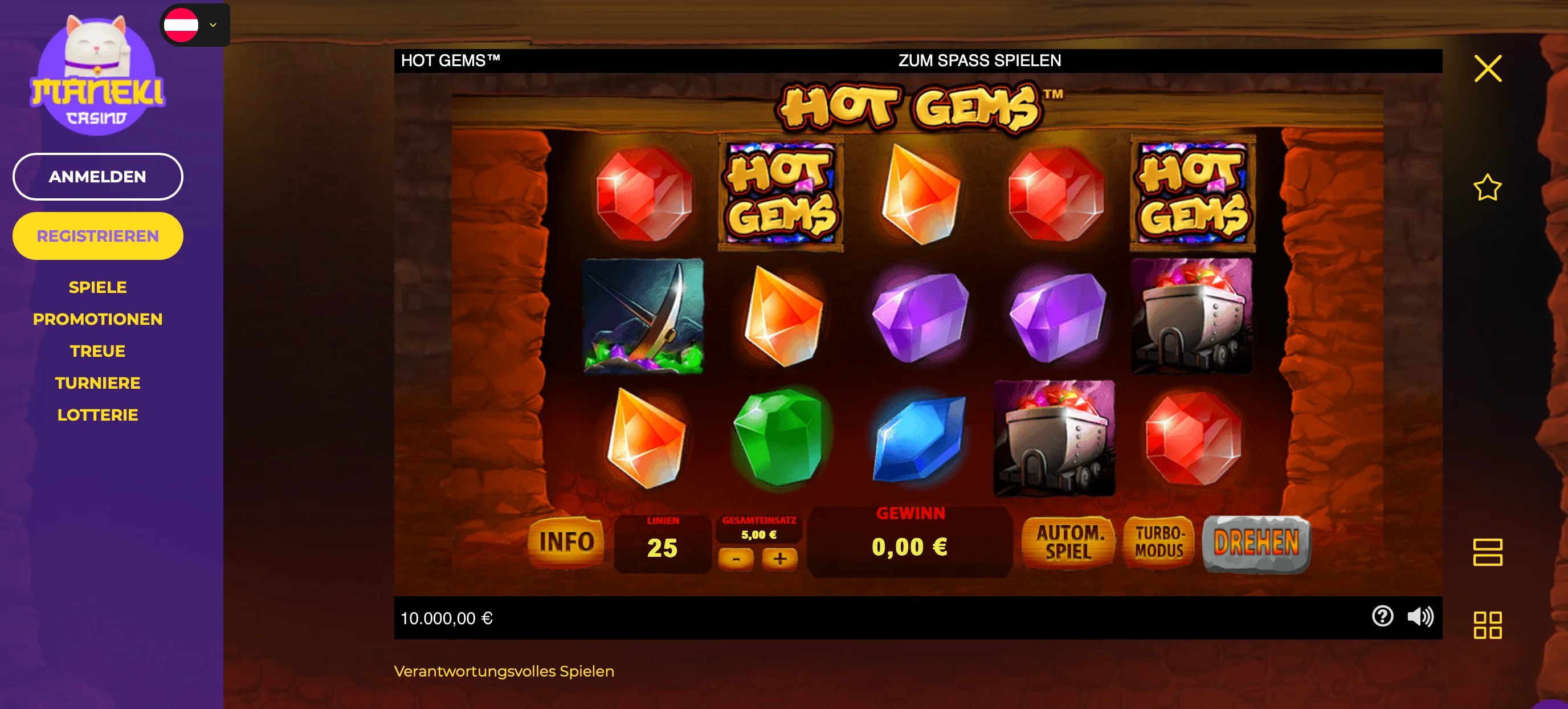 Hot Gems Spielautomat Casino Auswahl