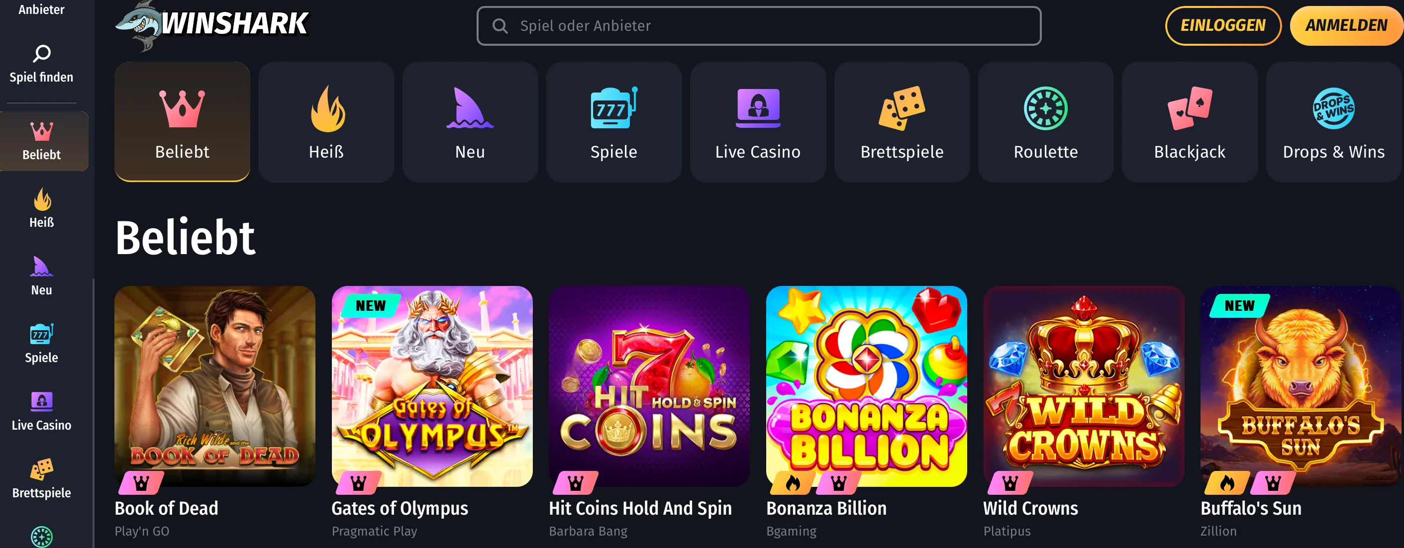 Winshark Casino Spieleangebot