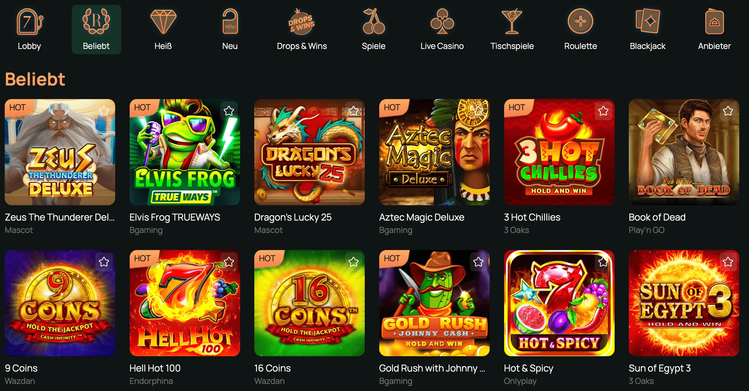 Ritzo Casino Spielangebot