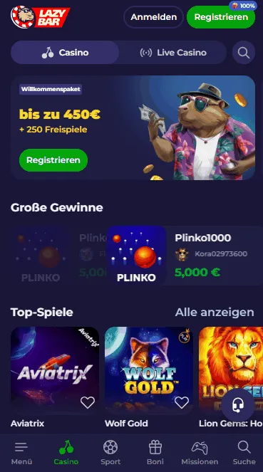 Lazybet Casino Registrierung