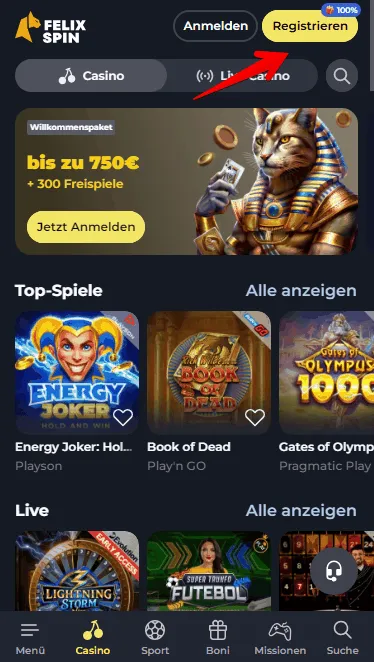 Felixspin Casino Registrierung