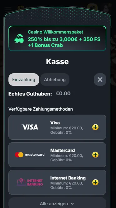 Einzahlung bei Kinbet Casino