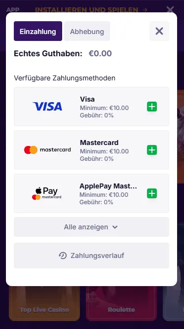 Wahlen die 15 euro Zahlungmethoden