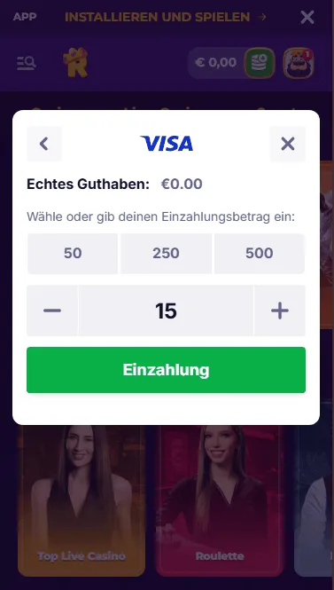 Einzahlungsbetrag festlegen im 15 euro Casino
