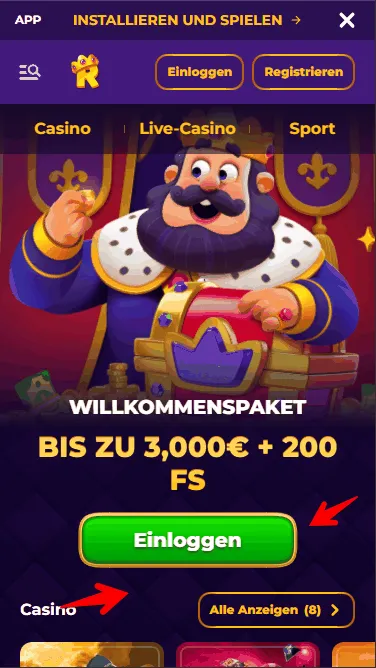 Registriere ein Konto am 15 Euro Caisno