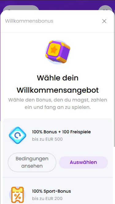 Wahlen die 20 euro Casino Bonus