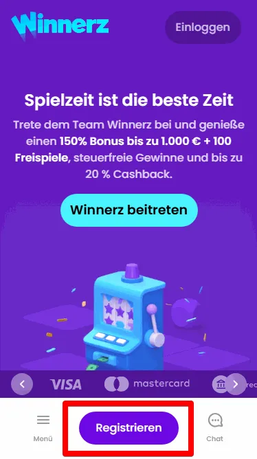 Registriere ein Konto am 20 Euro Caisno