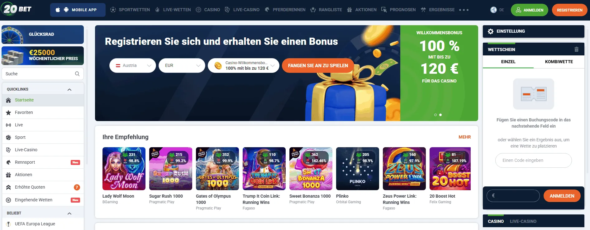 20bet Casino 20 Bet Casino mit 4 Eur Deposit