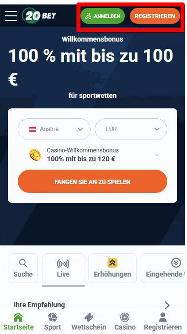 Registriere ein Konto am 3 Euro Caisno