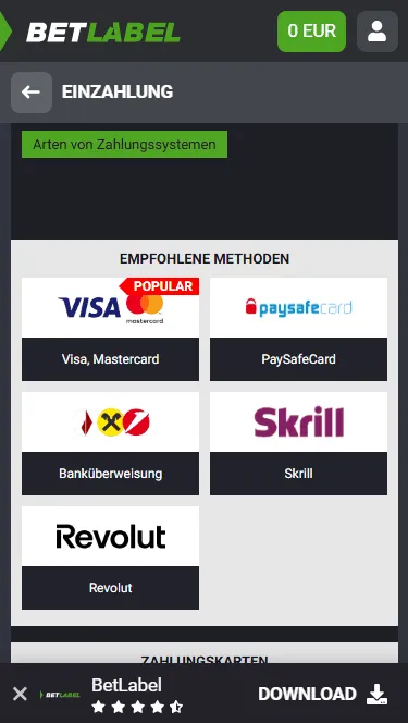 Einzahlen im Betlabel Casino
