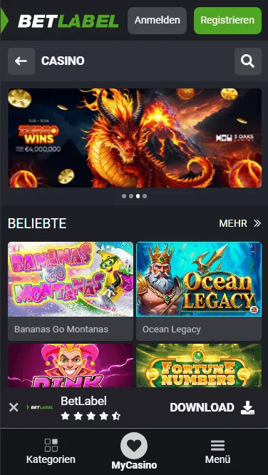 Registrieren im Betlabel Casino