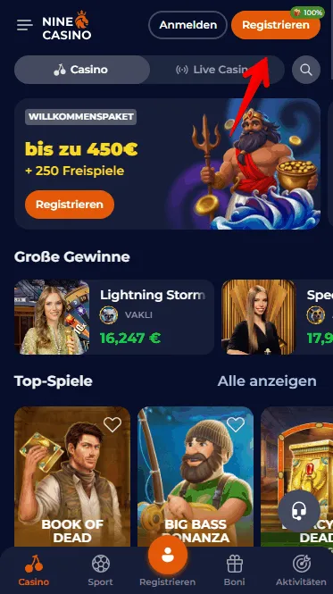 Registrier im Deutschland Nine Casino