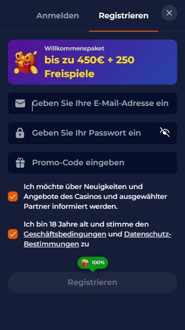 Daten Eingaben im Deutschland Nine Casino