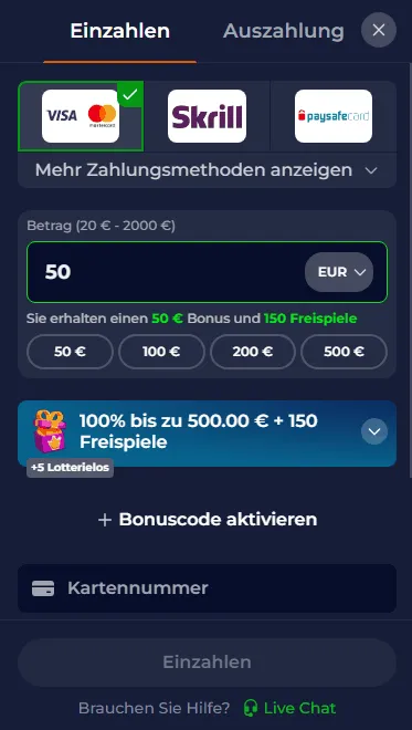 Einzahlung im Deutschland Nine Casino