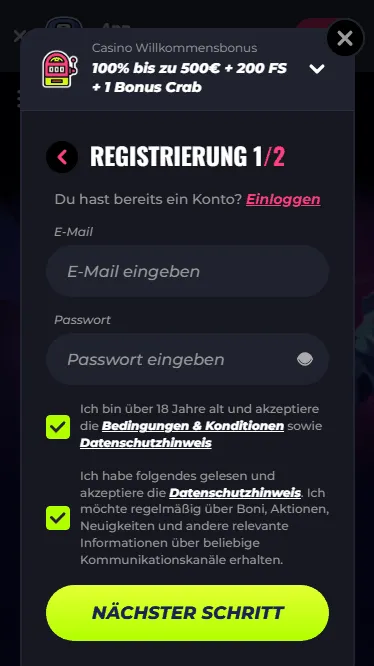 Daten eingaben im Lunubet