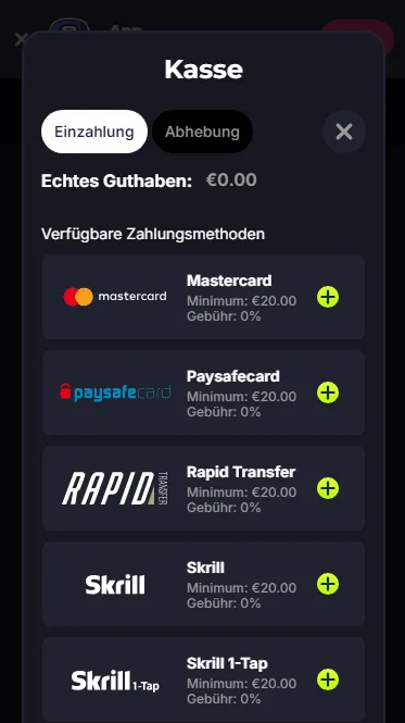 Einzahlen im Lunubet Casino