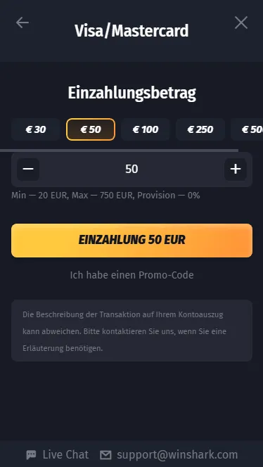 Betragwahl im Mastercard Casino