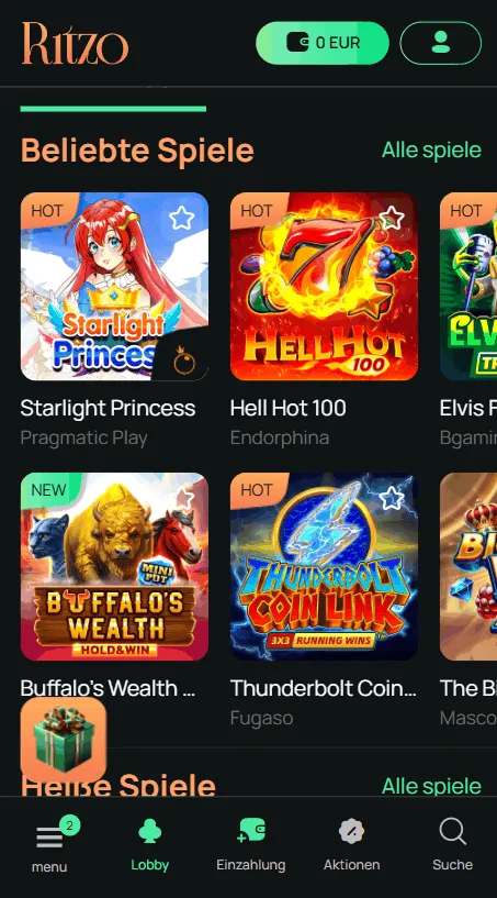 Spielangebot im Ritzo Casino