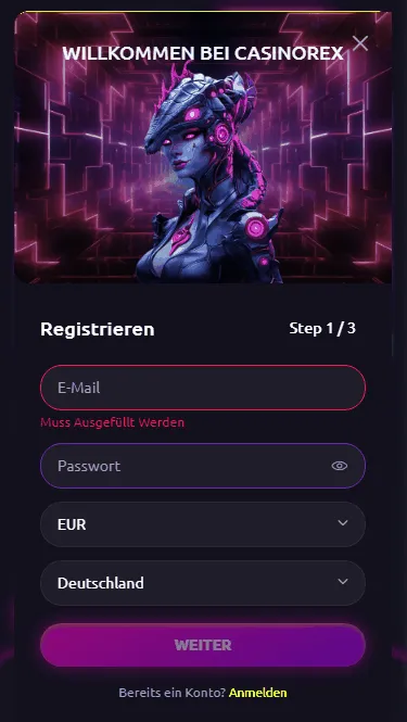 Registriere ein Konto am Sofort Caisno