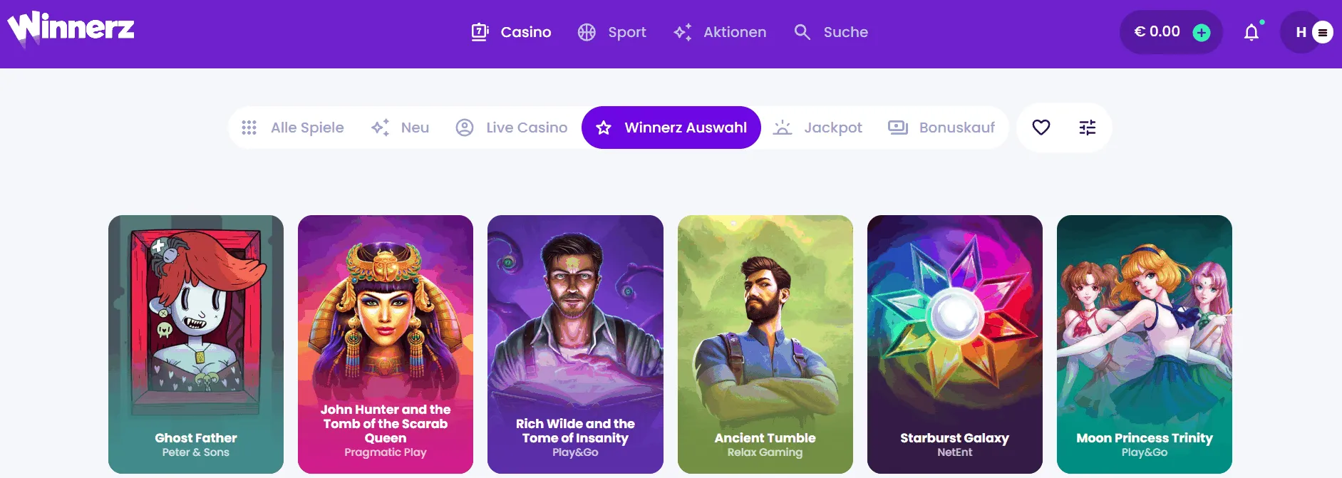 Winnerz Casino Spielportfolio Spielangebot der Winnerz Casino