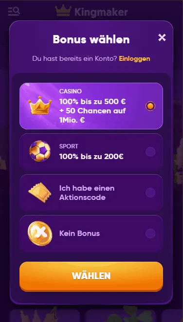 Bonusangebot im 10 EUR Casino Kingmaker