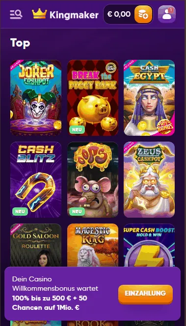Spielen im 10 EUR Casino Kingmaker