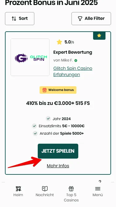 Wahlen die 400 Prozent Casino Glitchspin