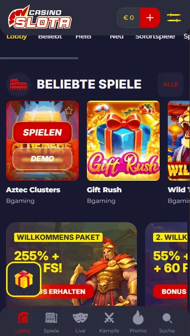 Spielwahl im 5 EUR Casino Slota