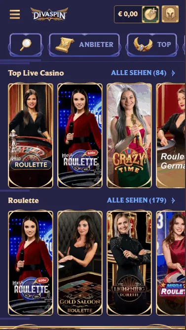 Spiele im Divaspin Casino