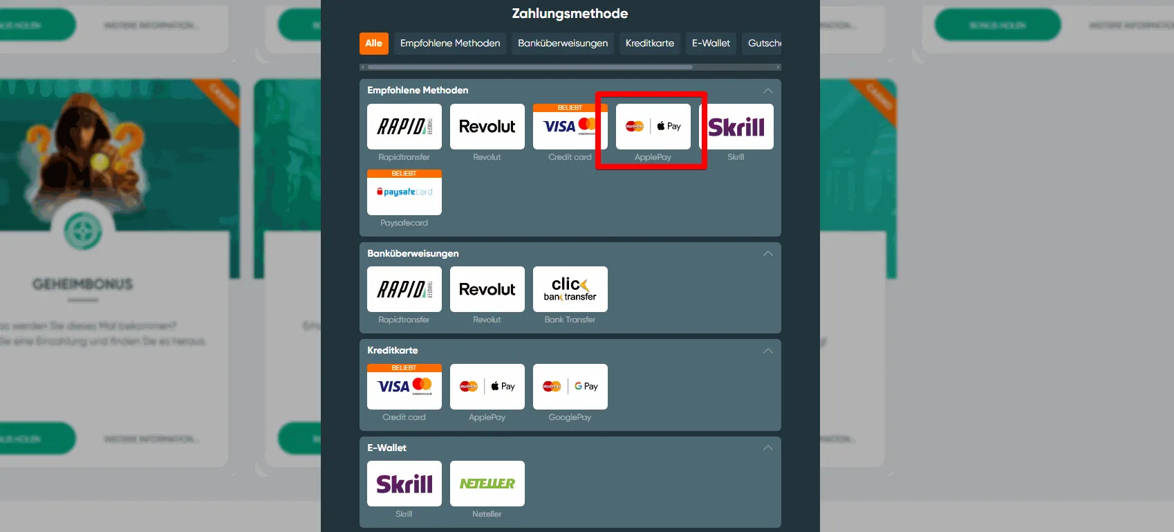 Einzahlung mit Apple Pay bei Ivibet Ivibet Apple Pay Einzahlung