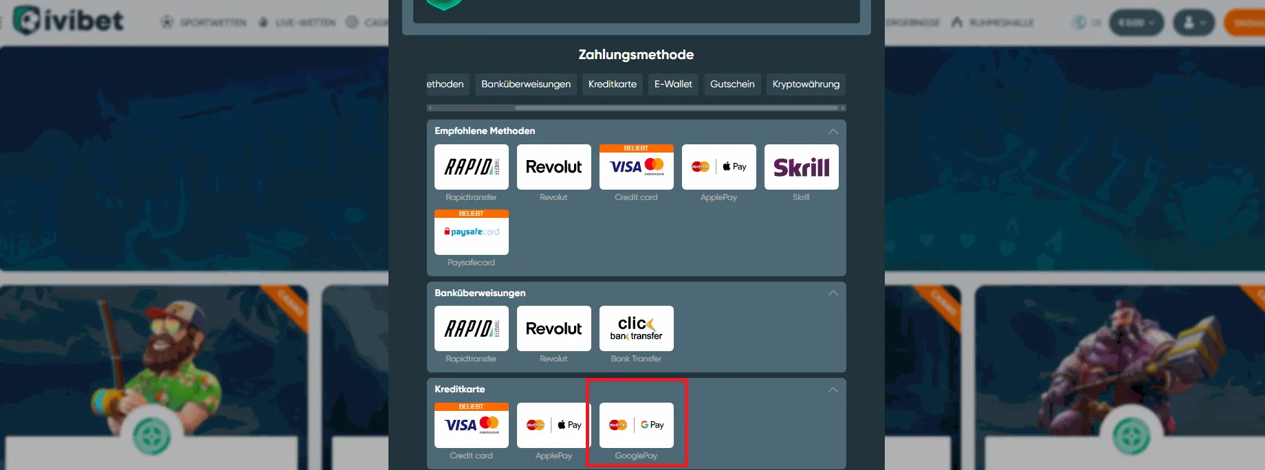 Googlepay Einzahlung im ivibet Einzahlung im ivibet mit Googlepay