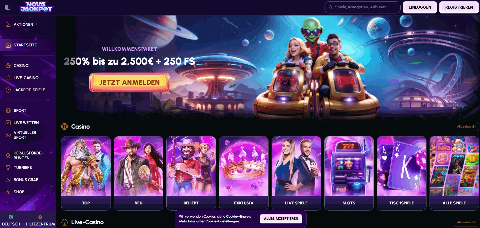 Novajackpot Casino Lobby Lobby der Novajackpot Casino