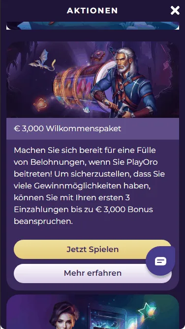 Bonus wahl im Playoro Casino