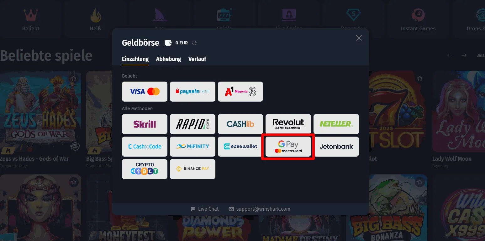 Winshark Casino Einzahlung mit Google Pay Google Pay Einzahlung im Winshark Casino