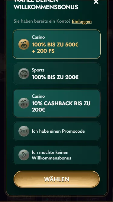 Wählen Sie einen der 4 Registrierungsboni bei Cashed Casino
