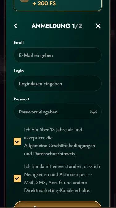 Persönliche Daten eingeben im Cashed Casino
