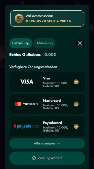 Einzahlung tätigen im Cashed Casino