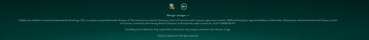 Lizenz Info bei Cashed Casino