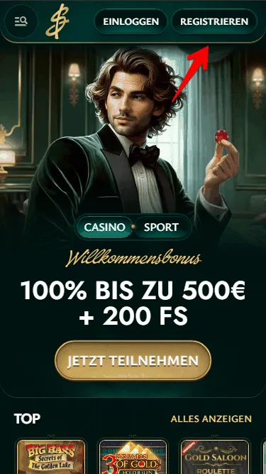 Klicken Sie auf die Schaltfläche „Registrieren“ im Cashed Casino