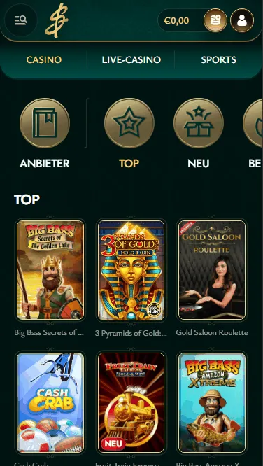 Spielauswahl im Cashed Casino