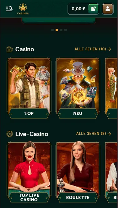 Spielauswahl im Casinia Casino