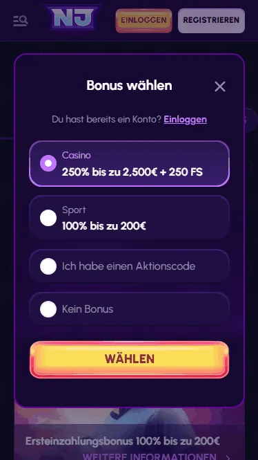 Wählen Sie einen der 2 Registrierungsboni bei Nova Jackpot