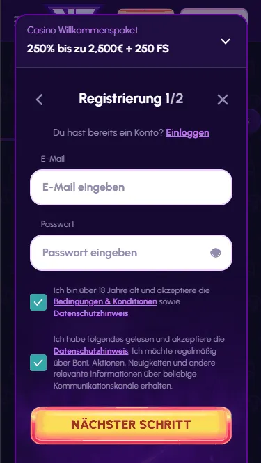 Persönliche Daten eingeben im Nova Jackpot Casino