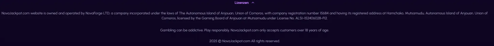Nova Jackpot Casino Lizenz Info Lizenz Info bei Nova Jackpot